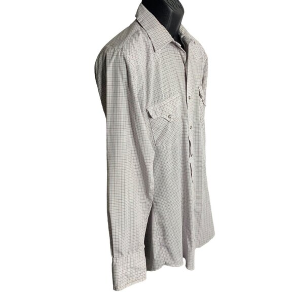 Vintage 80s Tem Tex Western Pearl Snap Shirt M Grey Check Long Sleeve Pockets - Picture 5 of 6
